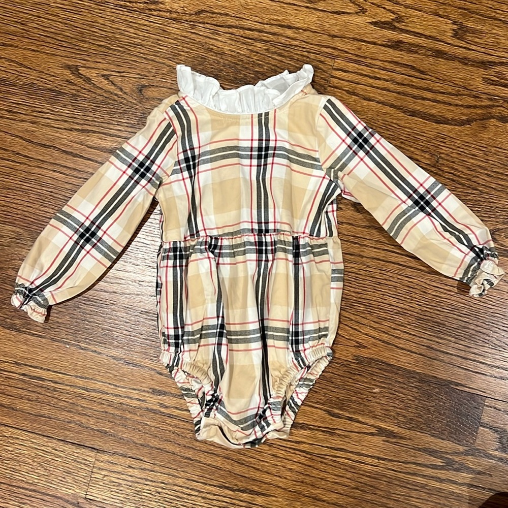Hope & Henry plaid bodysuit with ruffle collar